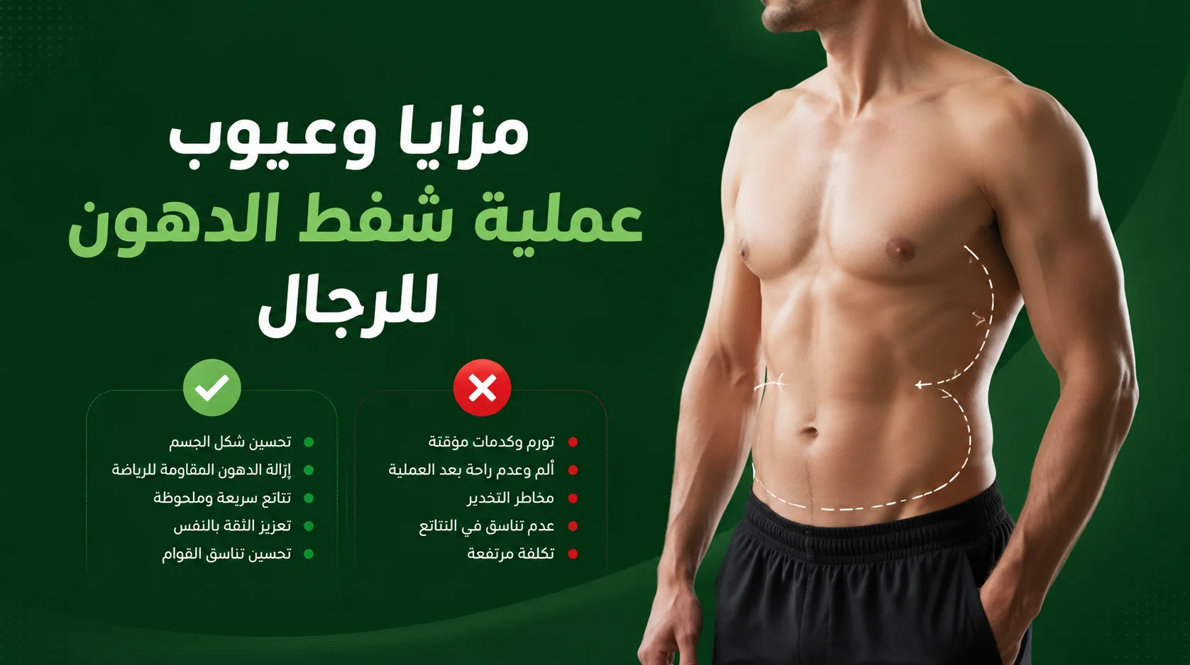 مزايا وعيوب عملية شفط الدهون للرجال